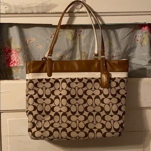 Tan Coach Logo Bag with Patent Leather Details